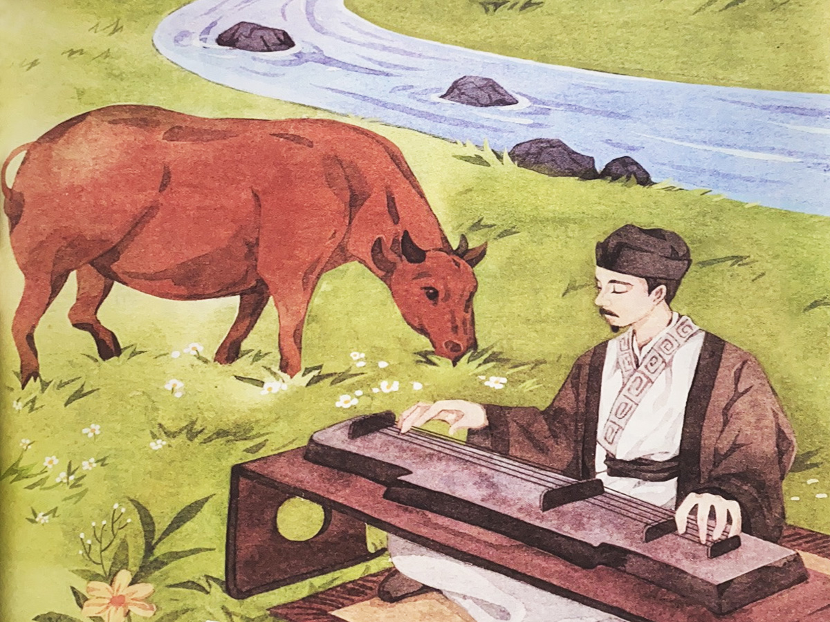 對(duì)牛彈琴的插畫